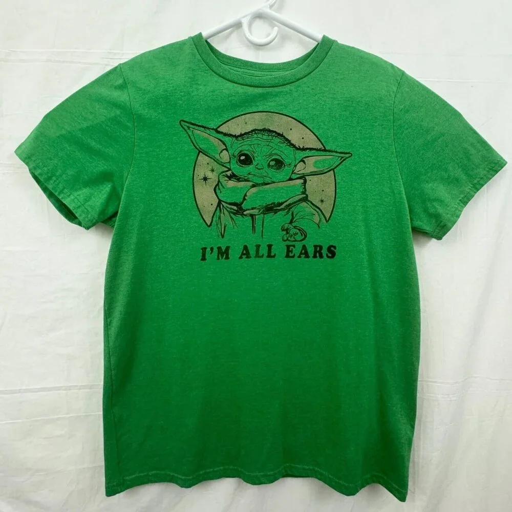Star Wars Mandalorian Grogu Baby Yoda I'm All Ears Tee Unisex L Green Fifth Sun